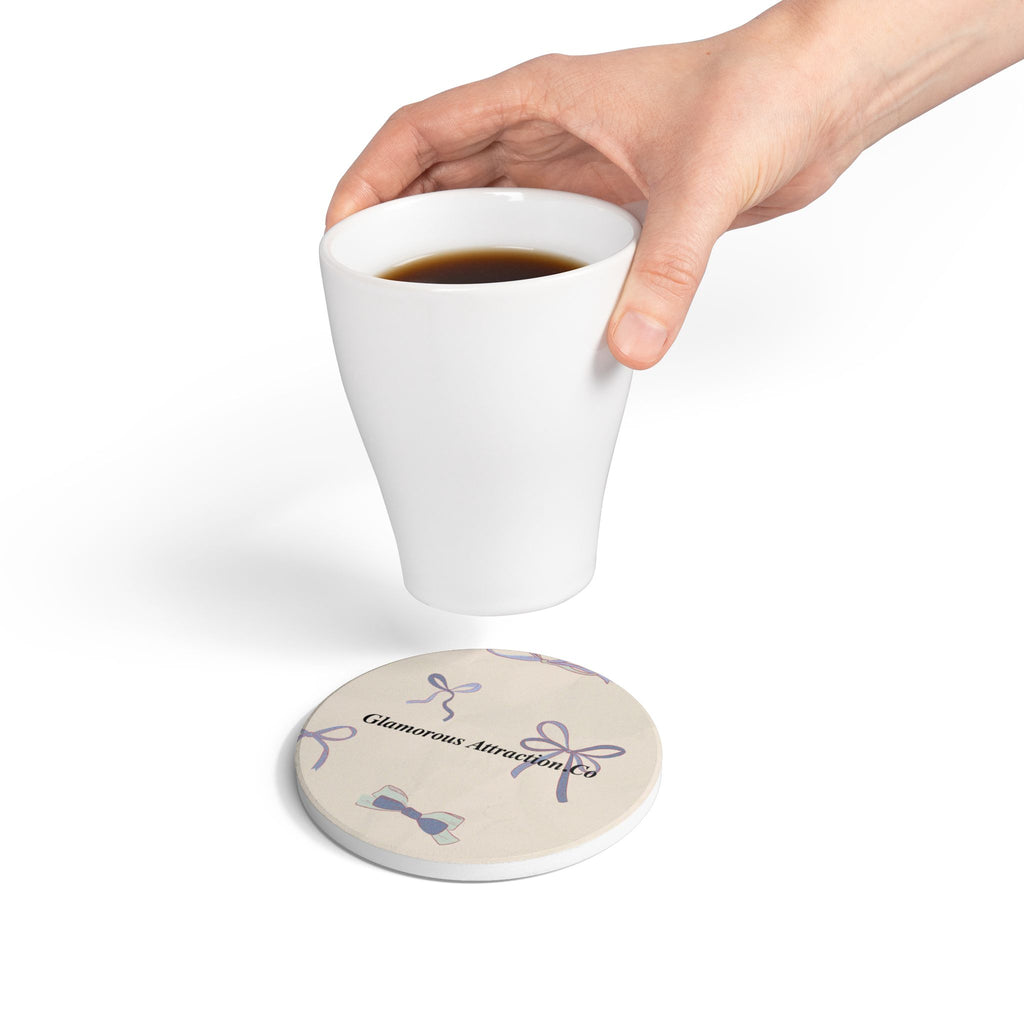 Bow Chic Ceramic Coaster — Elegant Bow Accent for Tabletop Decor