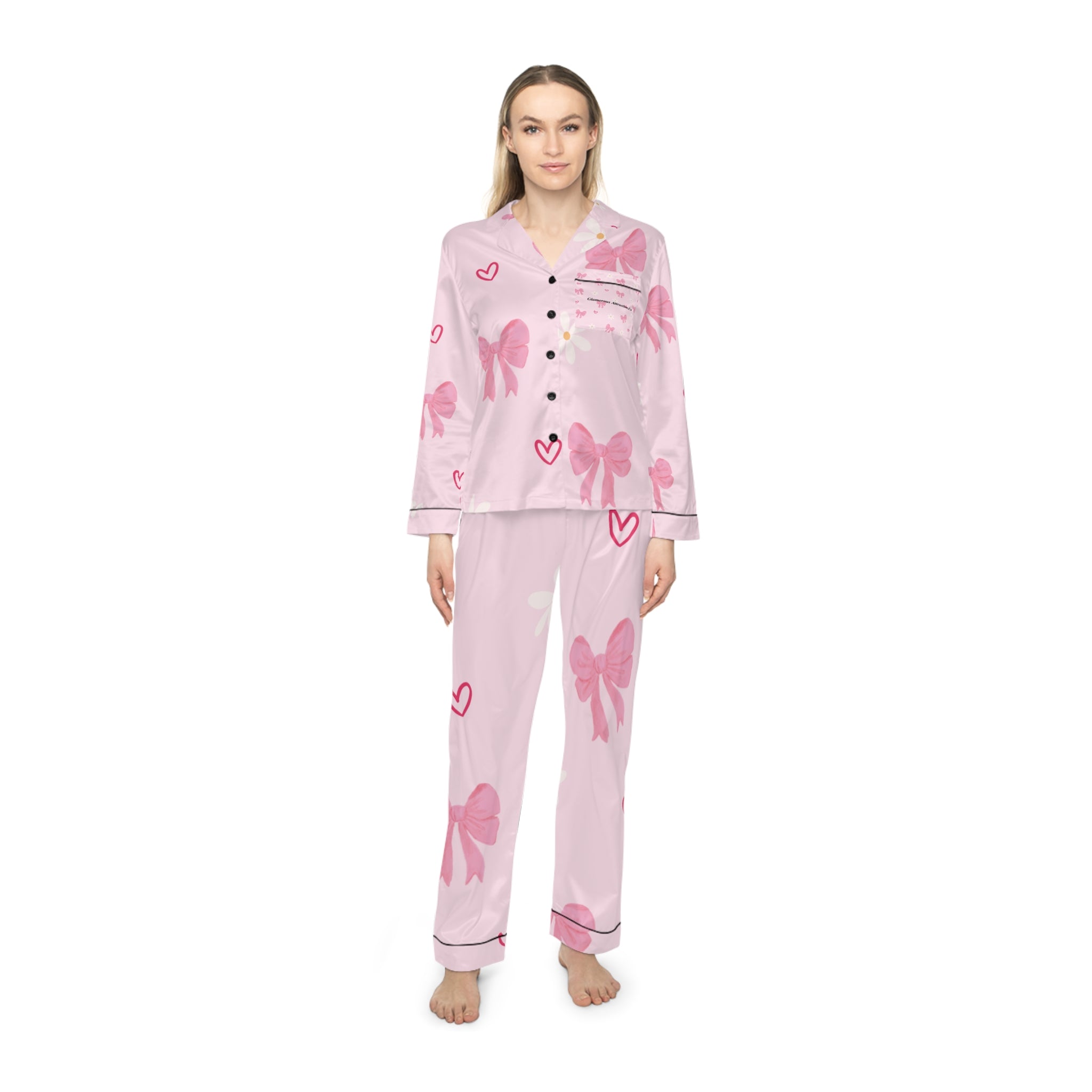 Charming Women's Satin Pajamas with Bows