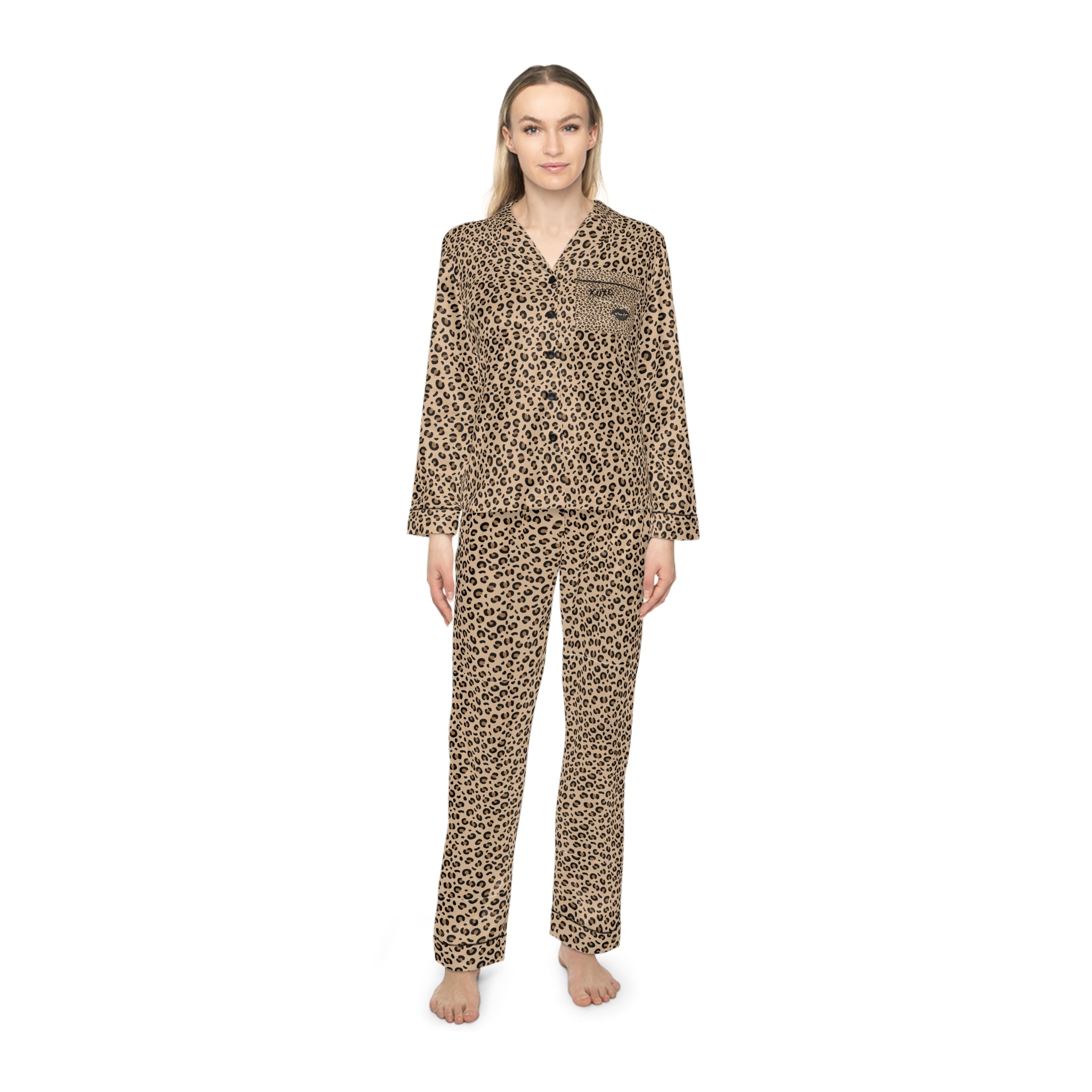 Chic Leopard Print Satin Pajamas Set